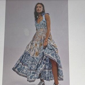 Free People Floral Maxi Dress in Blue and Gold
